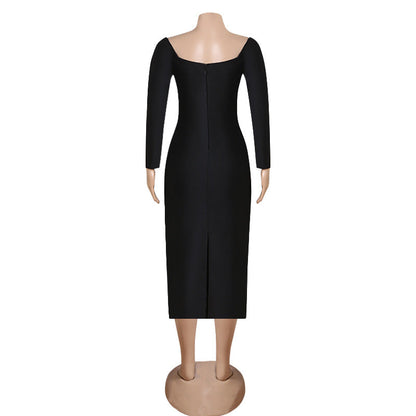 Black Elegant Long Sleeve Bodycon Dress