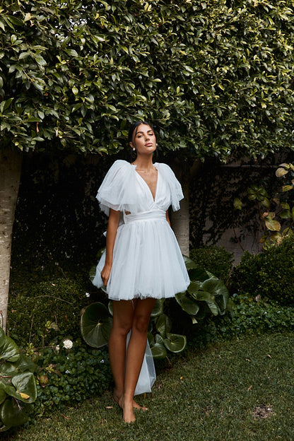 Star Power Tulle Train Mini Dress White