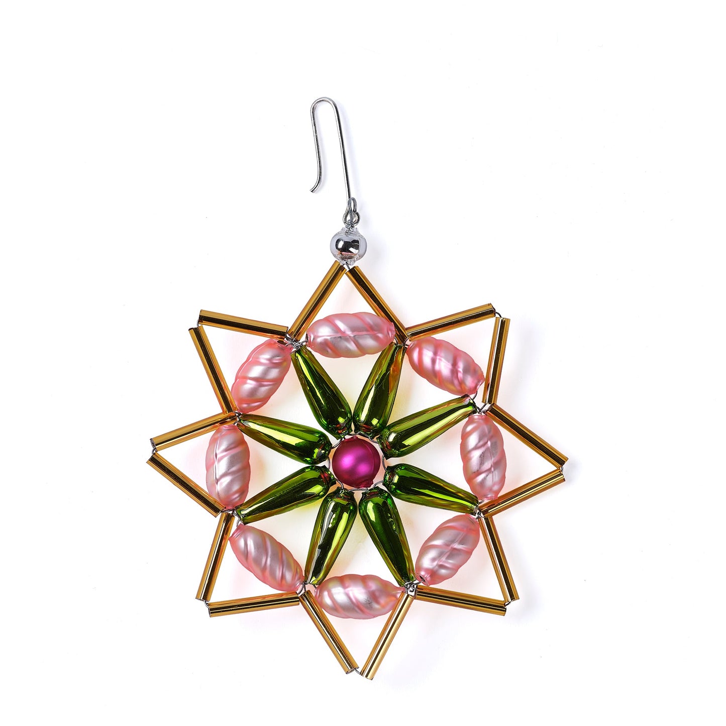 Star Ornament in Gold/Pink/Green