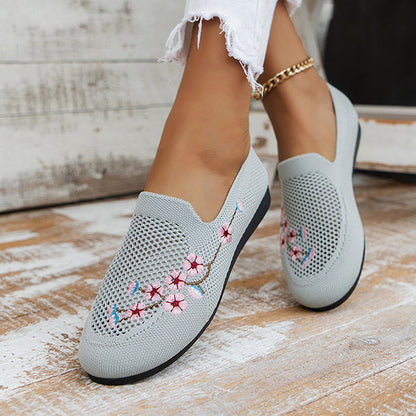 Casual Knit Breathable Embroidered Flats