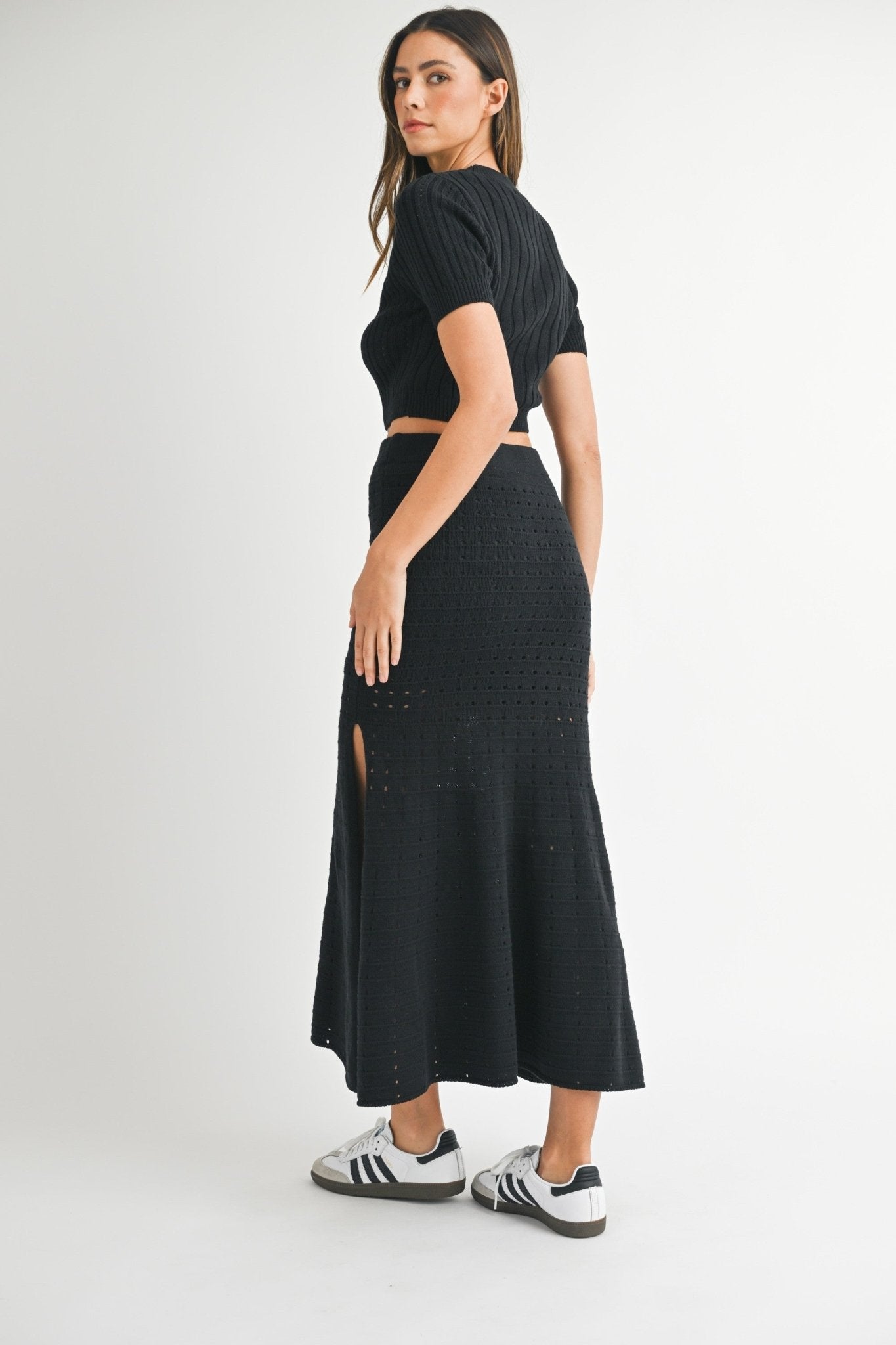 Black Knit Slit Maxi Dress