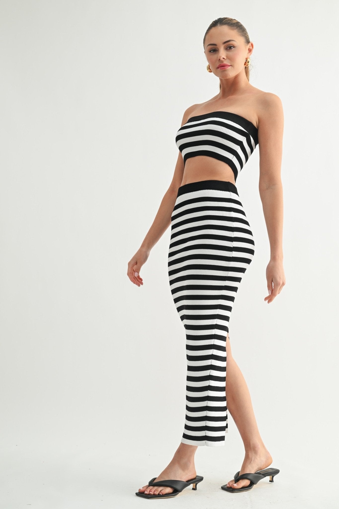 Black & White Striped Skirt Set