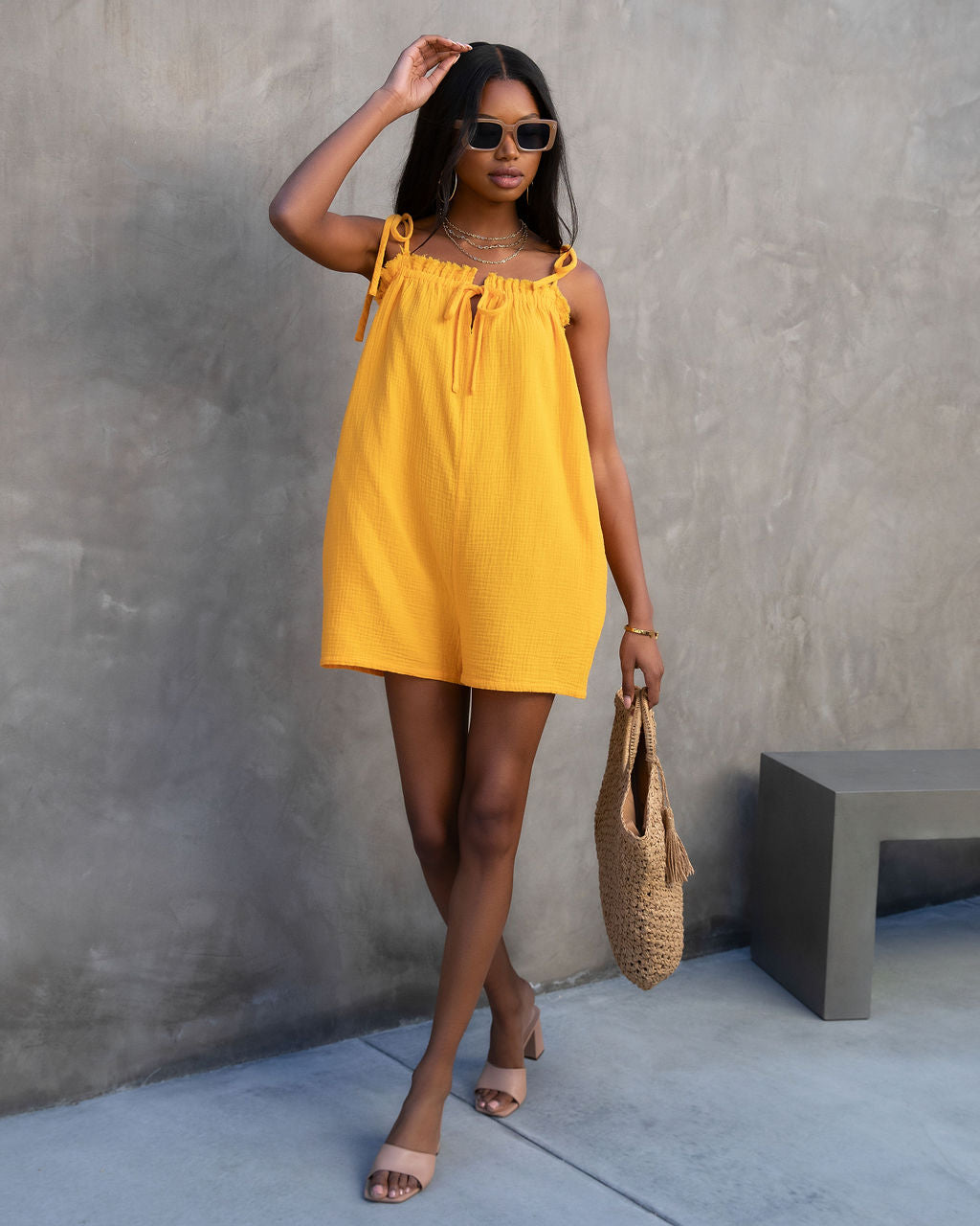 Capitola Dates Cotton Pocketed Romper - Marigold