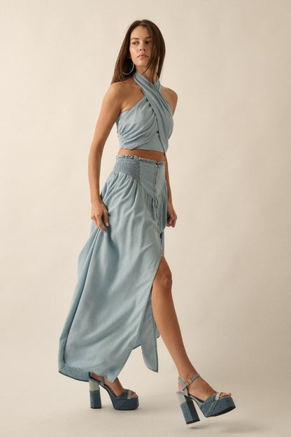 Denim Button Maxi Skirt