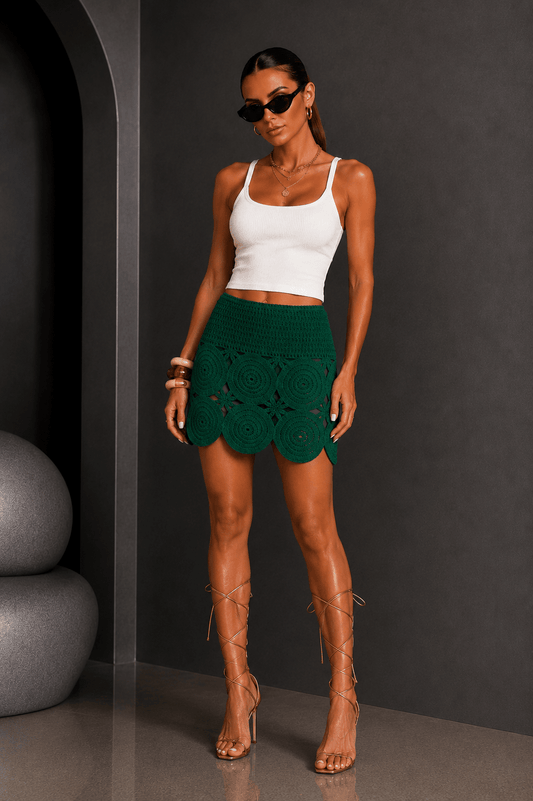 Green Resort Summer Crochet Mini Skirt