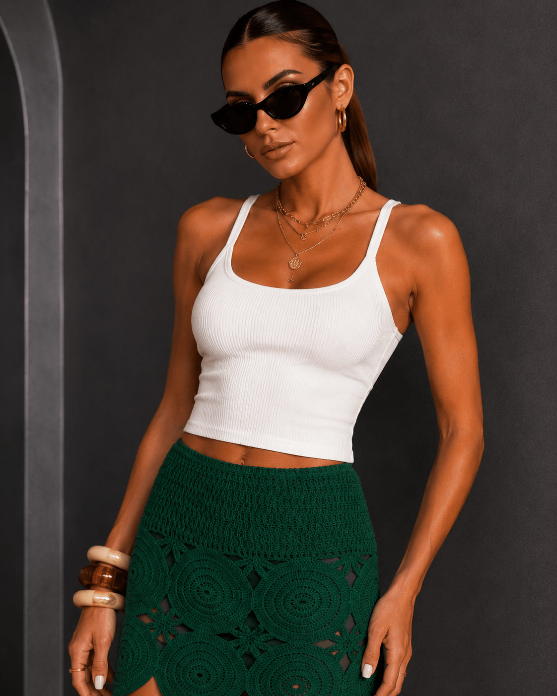 Green Resort Summer Crochet Mini Skirt