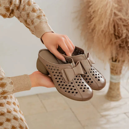 Bow-knot Breathable Perforated Slippers
