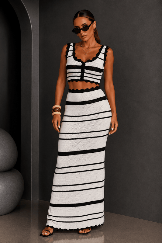 Summer Resort Striped Crochet Maxi Skirt